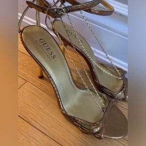 Guess Gold Metallic Stiletto High Heels Straps and Chains Sandals